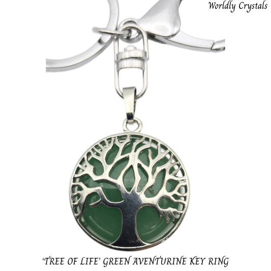 Keyring Aventurine Green 'Round' Tree of Life