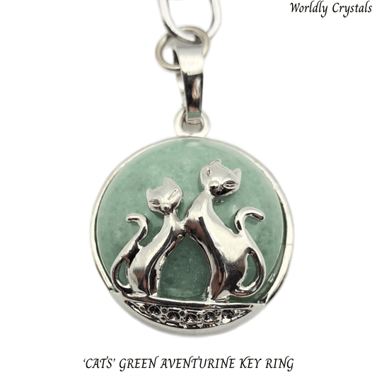 Keyring Aventurine Green 'Cats' Round