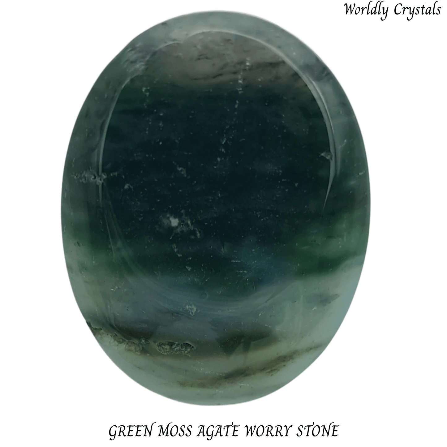 Worry Stone Agate Green Moss Oval