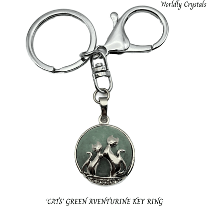 Keyring Aventurine Green 'Cats' Round