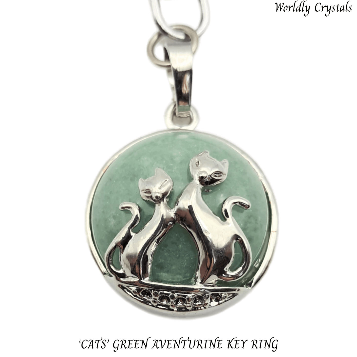 Keyring Aventurine Green 'Cats' Round