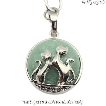 Keyring Aventurine Green 'Cats' Round