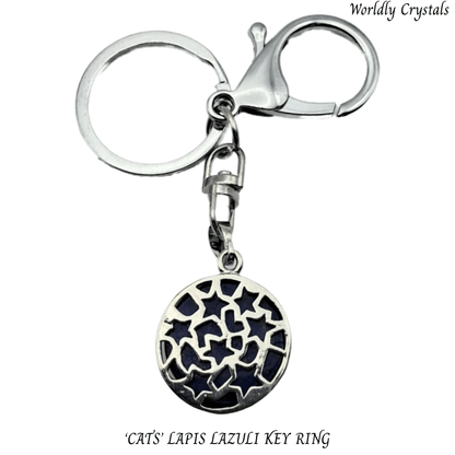 Keyring Lapis Lazuli 'Cats' Round