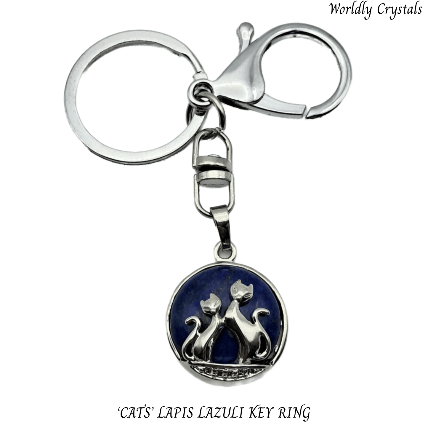 Keyring Lapis Lazuli 'Cats' Round