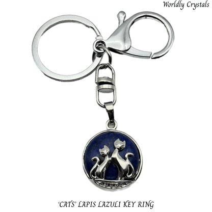 Keyring Lapis Lazuli 'Cats' Round