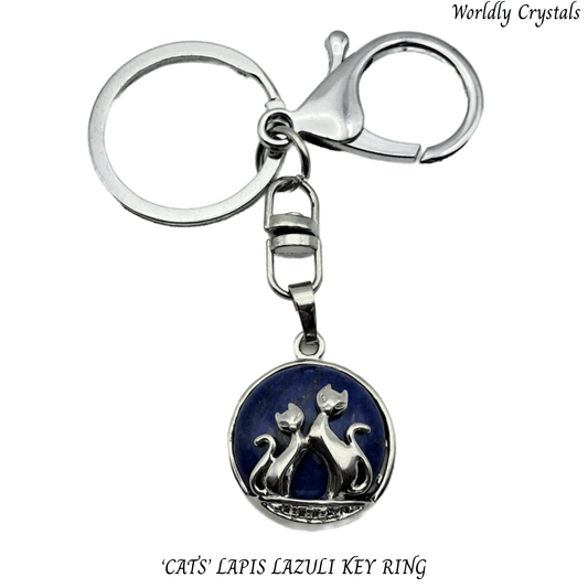 Keyring Lapis Lazuli 'Cats' Round