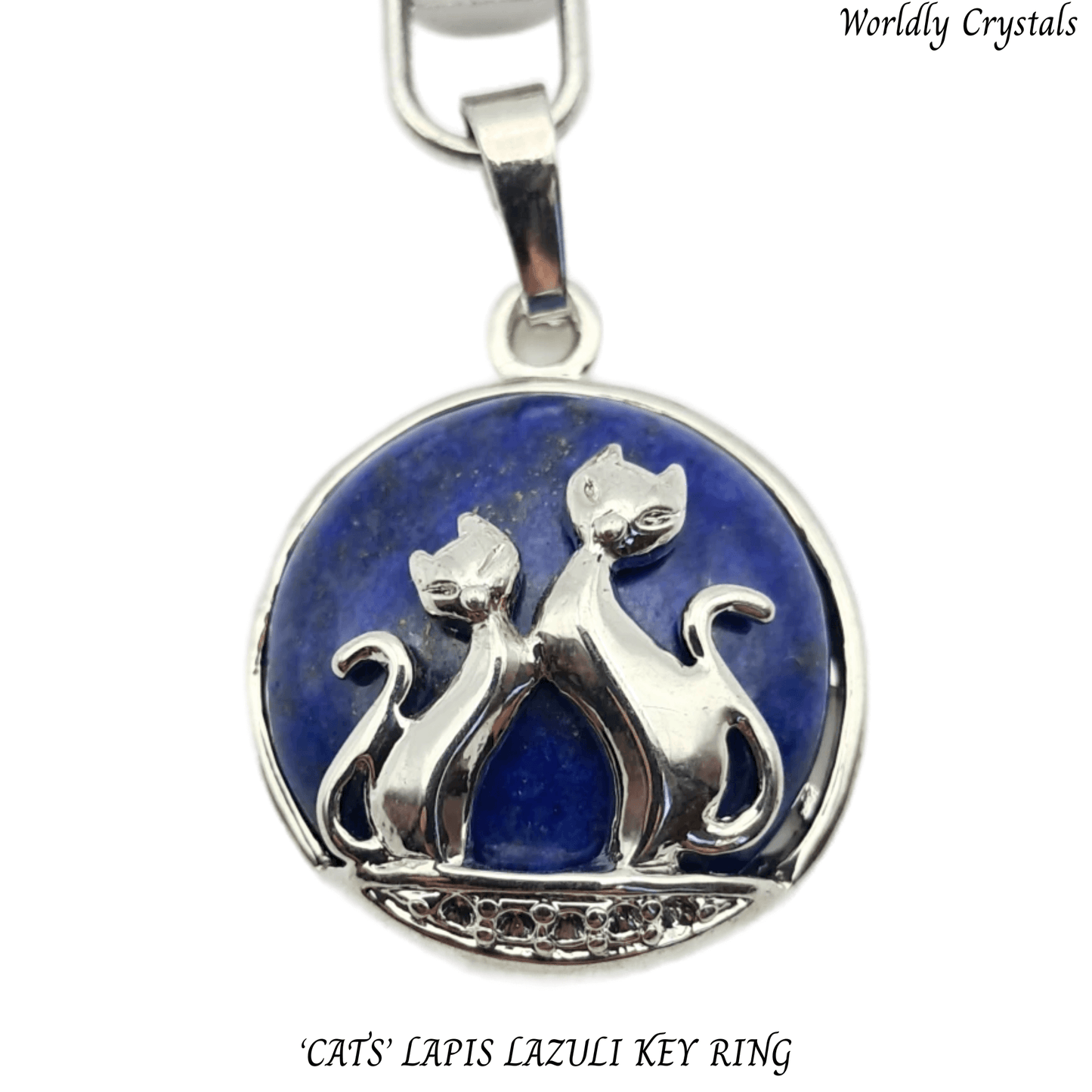 Keyring Lapis Lazuli 'Cats' Round