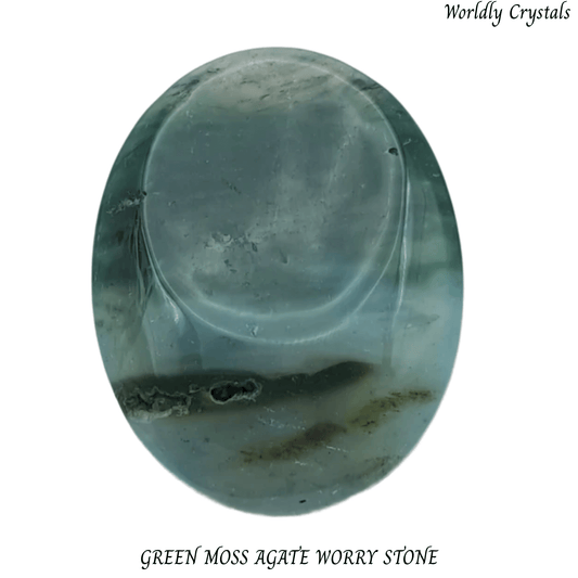 Worry Stone Agate Green Moss Oval